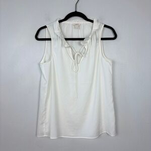 J. Crew Factory Ruffle Tank Blouse Tie Neck Cream White Sleeveless Size‎ 4